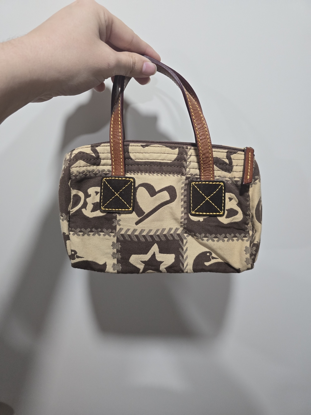 Dooney & Bourke Brown and Cream Patchwork Mini Tote